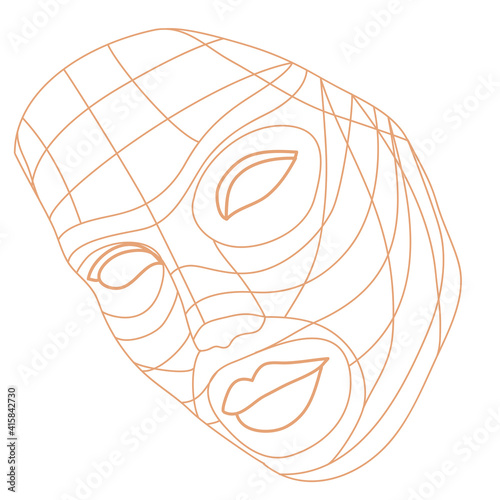 Grid of lines showing facial lifting effect on young woman's face. Woman beauty. Abstract female portrait drawing with lines