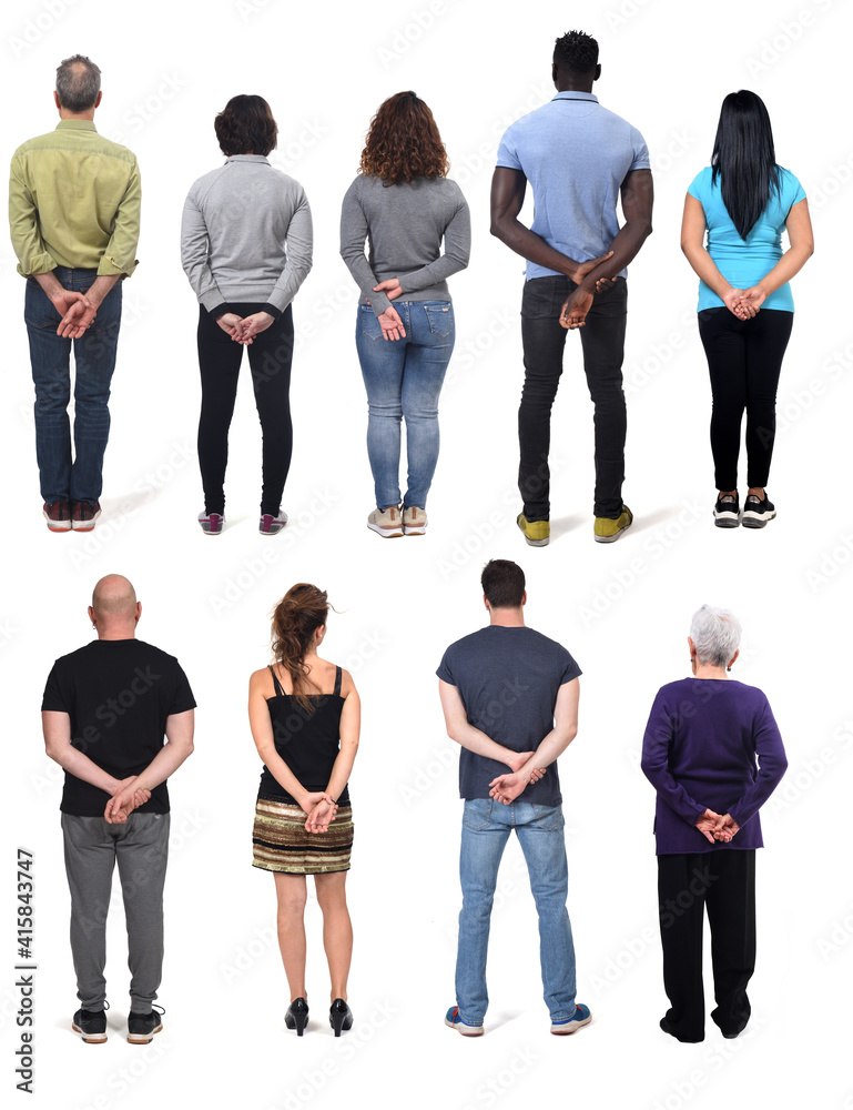 Obraz premium women and man with hands crossed behind back on white background
