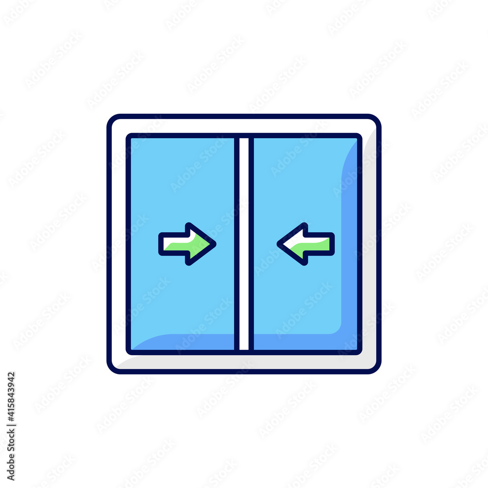 Sliding windows RGB color icon. Sliding sashes side-to-side. Double hung window. Easy access to fresh air. Providing wide view. Blocking air infiltration from outside. Isolated vector illustration Sliding windows RGB color icon. Sliding sashes side-to-side. Double hung window. Easy access to fresh air. Providing wide view. Blocking air infiltration from outside. Isolated vector illustration