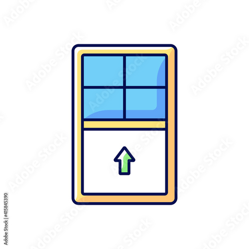 Single-hung windows RGB color icon. Single movable sash with raise from bottom. Natural ventilation control. Apartment buildings, office spaces. Vertical-sliding window. Isolated vector illustration