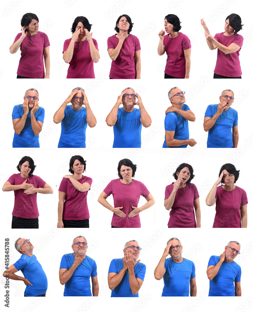 the same man and the same woman with different pains on white backgroun the same man and the same woman with different pains on white backgroun