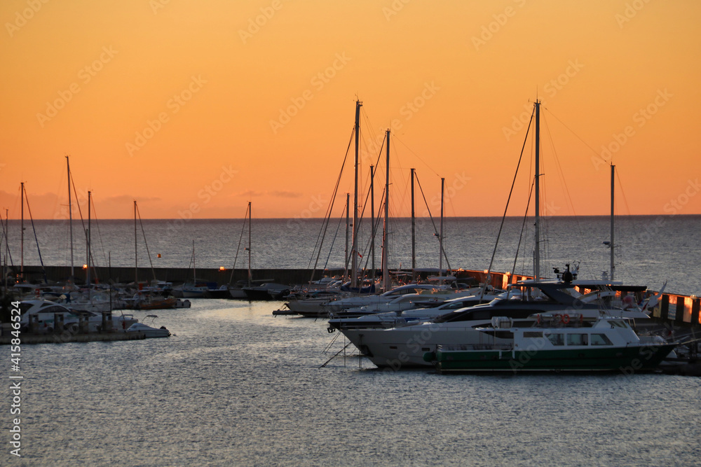 part of Sainte-Maxime marina in the colors of sunrise