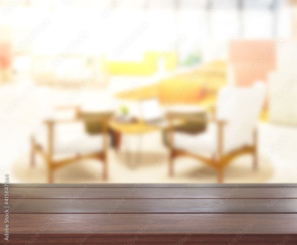 Fototapeta premium Table Top And Blur Living Room Of Background