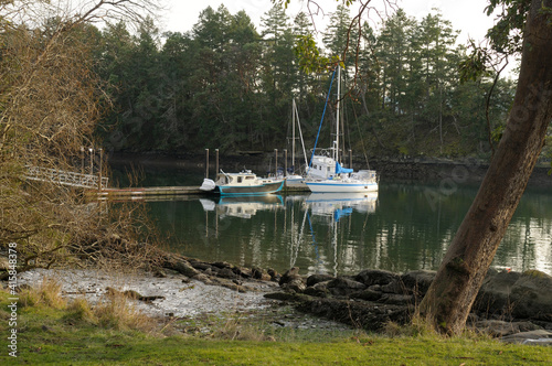 Boats at the Conover Cove dock, Wallace Island, Gulf Islands, British Columbia, Canada photo