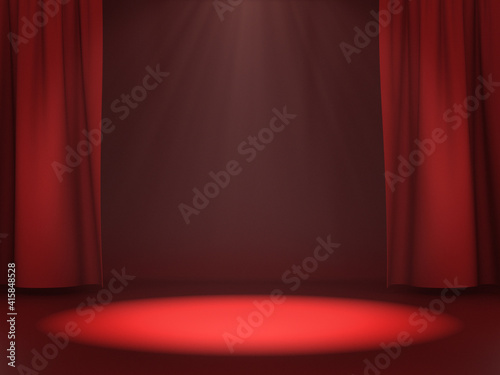 Empty space for product show on red stage with light spot. 3d rendering.