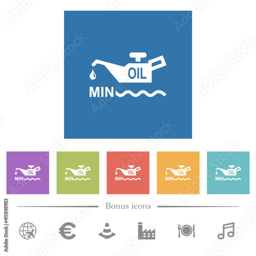 Oil level minimum indicator flat white icons in square backgrounds