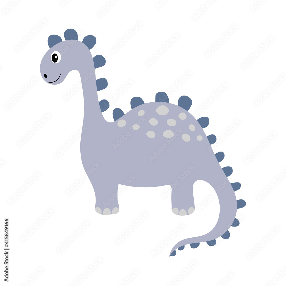 Cute cartoon dinosaur in doodle style. Blue dinosaur isolated on a white background.