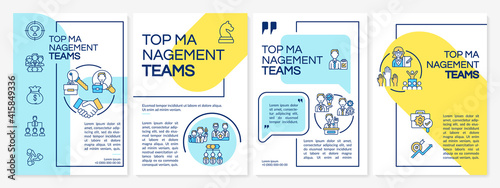Teams of top management brochure template. Corporate strategy. Flyer, booklet, leaflet print, cover design with linear icons. Vector layouts for magazines, annual reports, advertising posters