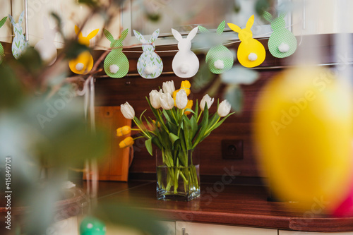 Fotografie Decorated for Easter kitchen