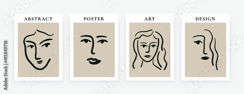 Contemporary art posters. Abstract Matisse inspired faces shapes for decoration. Modern print set, vector illustration