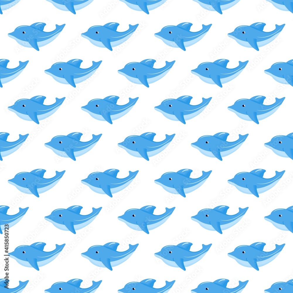 Seamless pattern with blue funny dolphin. Vector background. Baby fabric textile. Summer backdrop. For wrapping, package product, t shirt clothes print. Seamless pattern with blue funny dolphin. Vector background. Baby fabric textile. Summer backdrop. For wrapping, package product, t shirt clothes print.