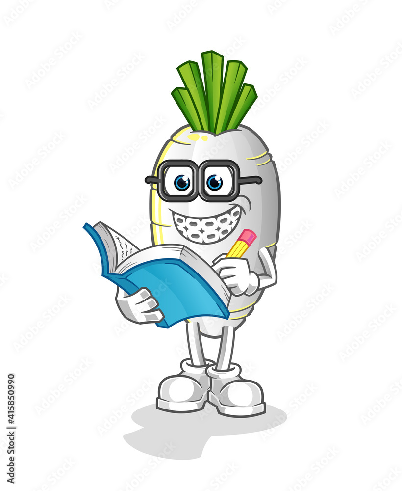 Obraz premium white radish geek cartoon. cartoon mascot vector