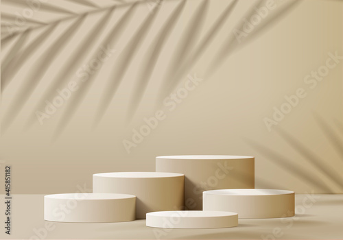 3d display product beige minimal scene with geometric podium platform. cylinder background vector 3d rendering with podium. stand for cosmetic products. Stage showcase on pedestal 3d beige studio