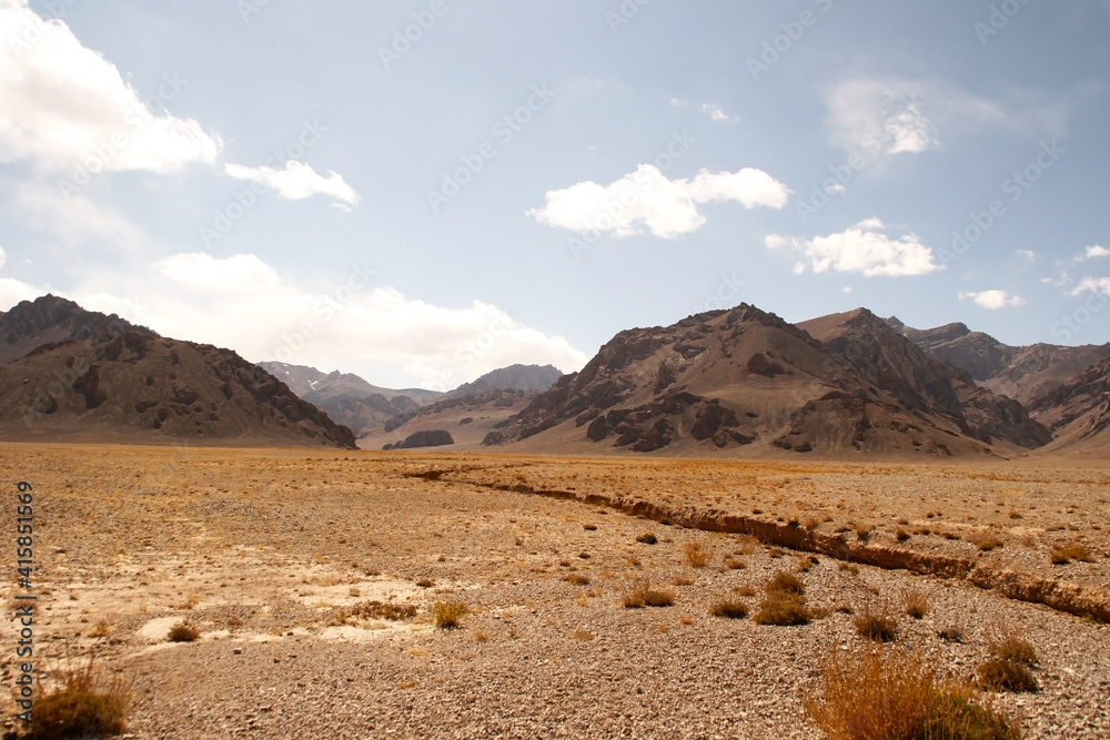 Panorama ridge hike in the middle of the Pamir Mountains, Tajikistan