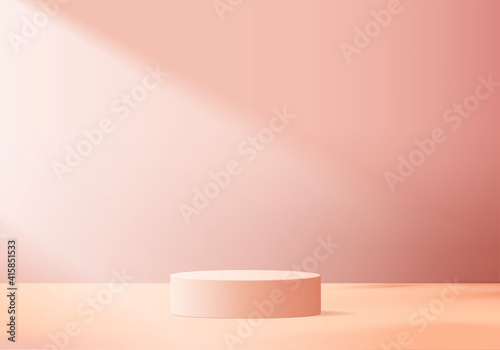 3d display product abstract minimal scene with geometric podium platform. cylinder background vector 3d rendering with podium. stand for cosmetic products. Stage showcase on pedestal 3d pink studio