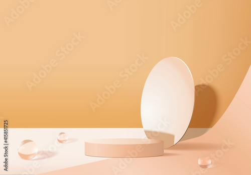 3d display product abstract minimal scene with geometric podium platform. cylinder background vector 3d rendering with podium. stand for cosmetic products. Stage showcase on pedestal 3d cream studio