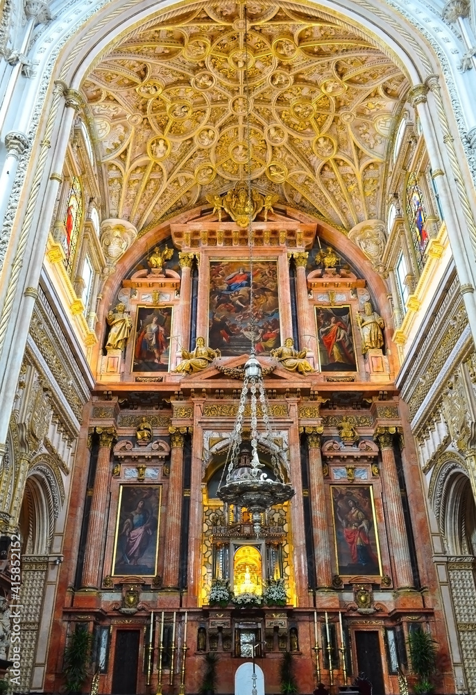 Cordoba, Spain-July 2018: Interior of the Mesquita (Grand Mosque of Cordoba)