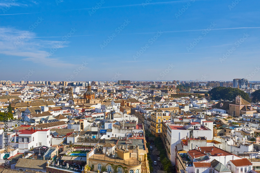 Panoramic view of the city of Seville from the Giralda tower of