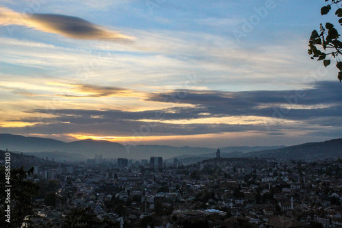 City of Sarajevo. Sarajevo after sunset. Panorama of the city of Sarajevo after sunset. © Mahir