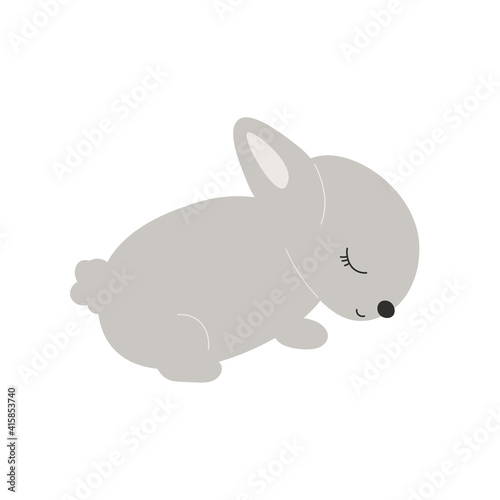 Grey Baby Bunny. Little Rabbit. Cute Easter Animal. Hares Vector Kids Illustration isolated on background. Design for card  print  book  kids story