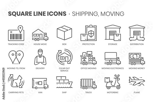 Money flow, square line icon set