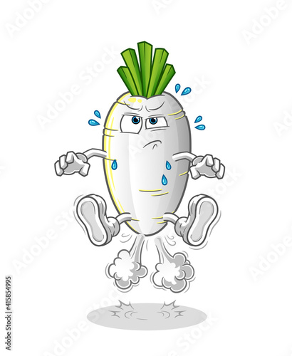  white radish fart jumping illustration. character vector