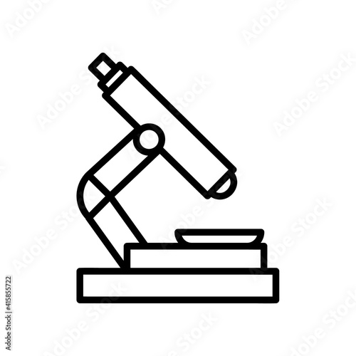 Microscope flat icon. Pictogram for web. Line stroke. Isolated on white background. Vector eps10