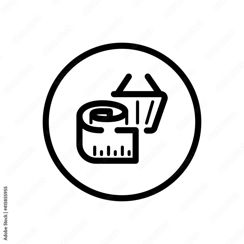 Measuring meter and shopping basket. Product dimensions. Commerce outline icon in a circle. Vector illustration Measuring meter and shopping basket. Product dimensions. Commerce outline icon in a circle. Vector illustration