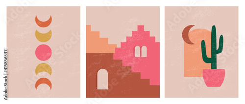 Modern minimalist abstract aesthetic illustrations. Bohemian style wall decor. Collection of contemporary artistic posters