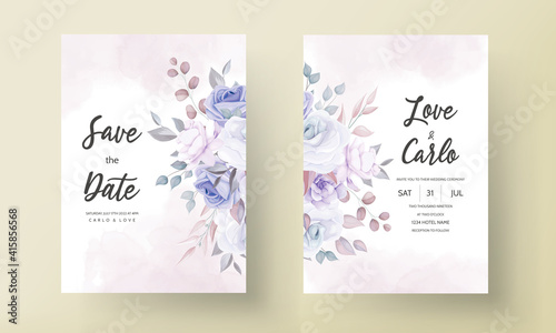 Beautiful wedding invitation card with purple flowers