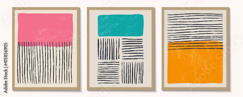 Trendy contemporary set of abstract creative geometric minimalist artistic hand painted composition. Vector posters for wall decor in vintage style