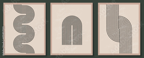 Trendy contemporary set of abstract creative geometric minimalist artistic hand painted composition. Vector posters for wall decor in vintage style
