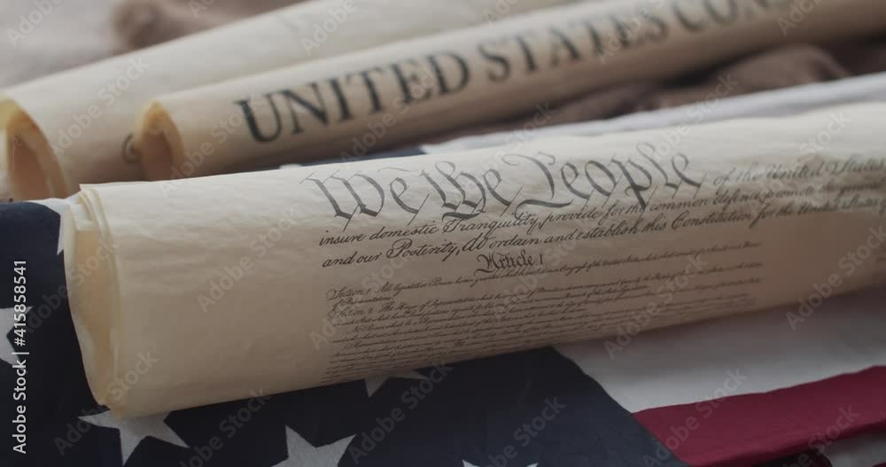 US constitution and US flag
