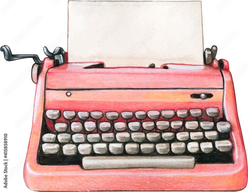 Vintage watercolor pink typewriter blank sheet