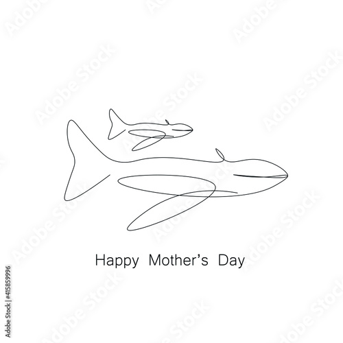 Fototapeta Naklejka Na Ścianę i Meble -  Happy mothers day card with family whale, vector illustration