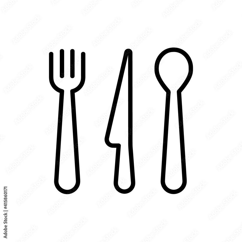 Fork spoon and knife flat icon. Pictogram for web. Line stroke. Isolated on white background. Vector eps10. Cutlery and utensils Fork spoon and knife flat icon. Pictogram for web. Line stroke. Isolated on white background. Vector eps10. Cutlery and utensils