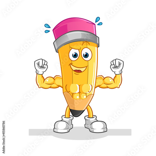 pencil muscular cartoon. cartoon mascot vector