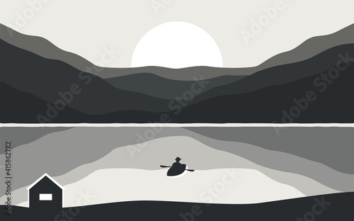 Mountain landscape background. Abstract nature wallpaper japanese style, contemporary art poster. Vector illustration