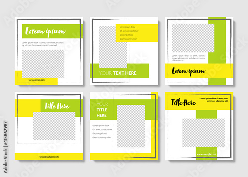 Clean social media templates vector simple design, yellow green spring color, brush elements, happy easter, abstract graphic backround for digital marketing, business layouts, fb instagram, banner