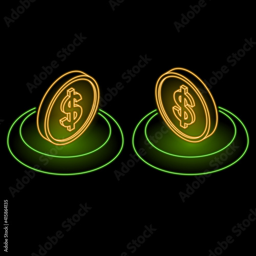 Neon set of dollar coin icons