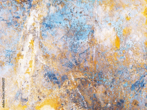 Abstract colored background. Color stains, stains, rust, paint drops, scuffs, scratches.