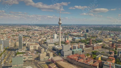 berlin city center sunny day tv tower traffic streets aerial panorama 4k timelapse germany photo