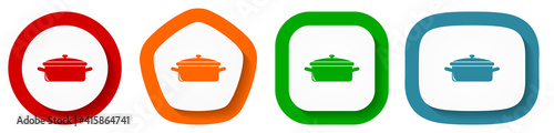 Kitchen pot, cooking concept vector icon set, flat design buttons on white background
