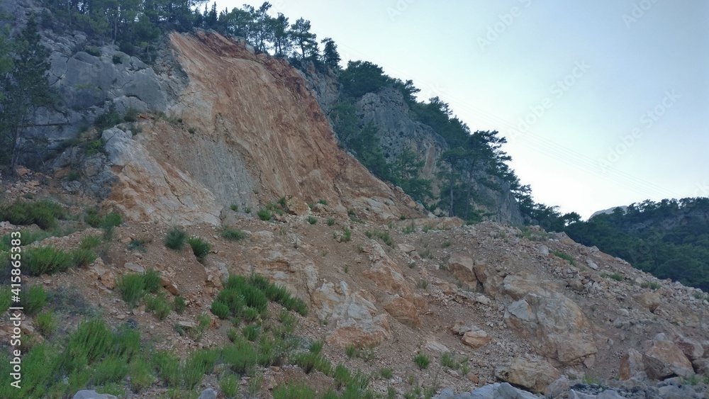 landslide in the mountains 