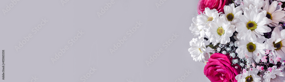 gray banner with a bouquet of flowers gray banner with a bouquet of flowers