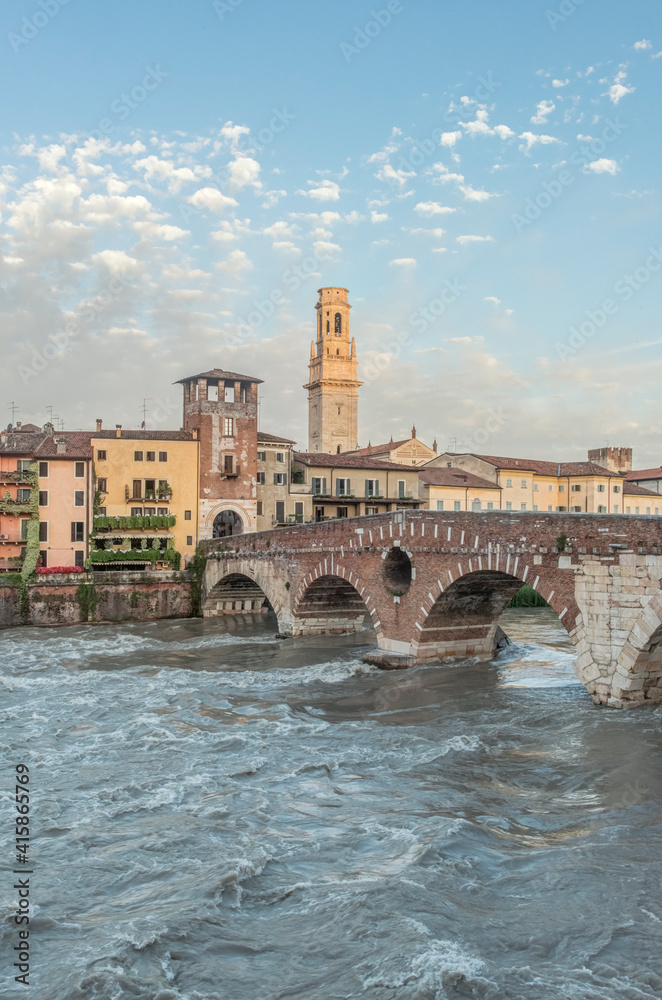 Italy, Verona. Ponte Pietra (Roman Bridge)