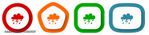 Storm vector icon set, flat design buttons on white background
