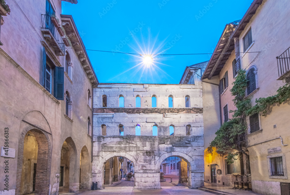 Italy, Verona. Porta Borsari, the main gate for Verona during the Roman Era