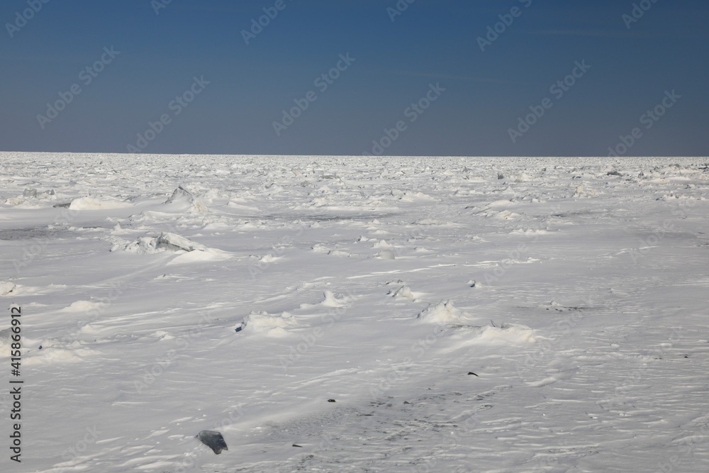 Rough terrain on the frozen water surface Rough terrain on the frozen water surface