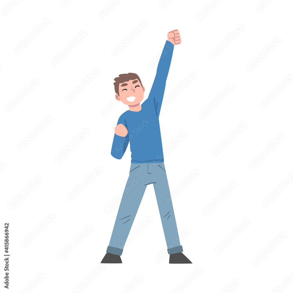 Smiling Teenage Boy Celebrating Victory, Expressing Succes or Having Fun, Positive Emotions Concept Cartoon Vector Illustration Smiling Teenage Boy Celebrating Victory, Expressing Succes or Having Fun, Positive Emotions Concept Cartoon Vector Illustration